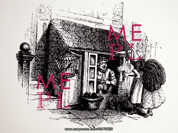 : Illustration showing Cobbler's stall, London, circa 1760 : Illustration showing Cobbler's stall, London, circa 1760