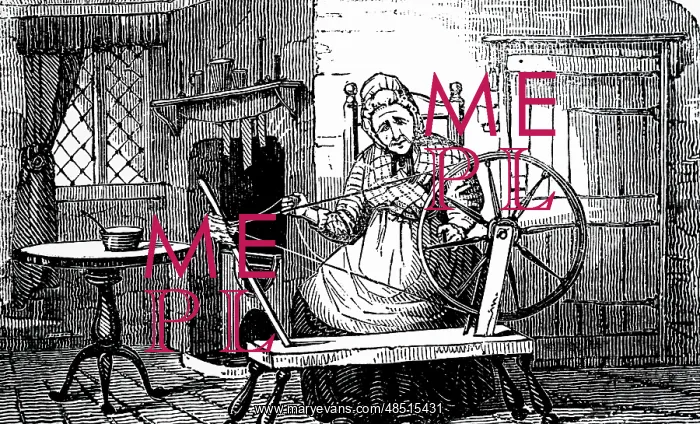 : Illustration showing Cottager spinning in her : Illustration showing Cottager spinning in her