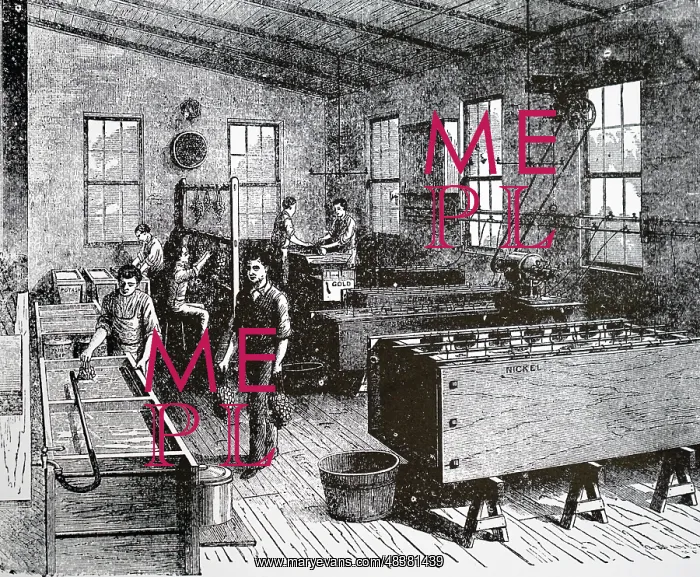  : Illustration showing Electroplating works, England. 1880