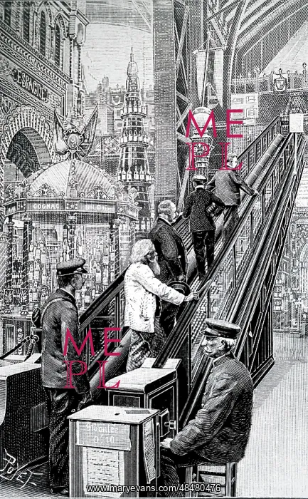 : Illustration showing Escalator in use at the Paris : Illustration showing Escalator in use at the Paris