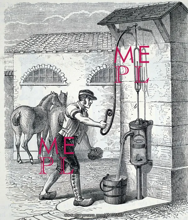 : Illustration showing hand operated suction pump : Illustration showing hand operated suction pump