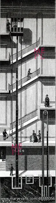 : Illustration showing Hydraulic elevator with expanding : Illustration showing Hydraulic elevator with expanding