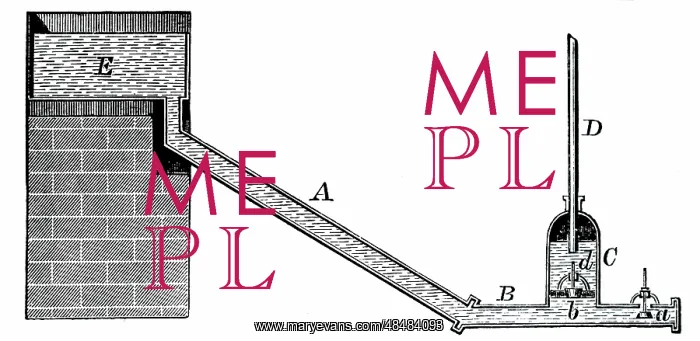 : Illustration showing Hydraulic ram: pump for raising : Illustration showing Hydraulic ram: pump for raising