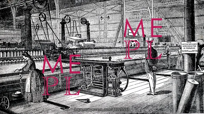 : Illustration showing mules for spinning cotton : Illustration showing mules for spinning cotton