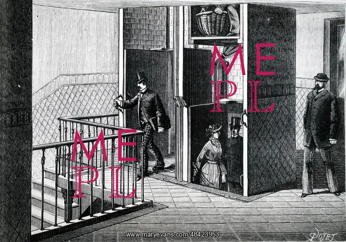 : Illustration showing PATERNOSTER (cyclic elevator) : Illustration showing PATERNOSTER (cyclic elevator)