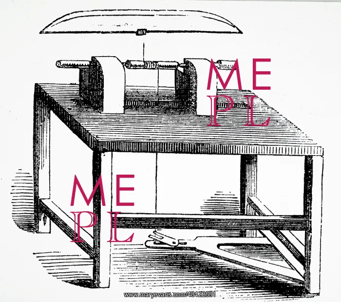 : Illustration showing Pole and treadle Lathe, for : Illustration showing Pole and treadle Lathe, for