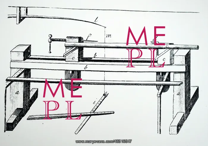 : Illustration showing Pole and treadle Lathe, for : Illustration showing Pole and treadle Lathe, for