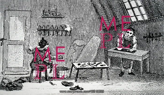 : Illustration showing shoemaker's workshop : Illustration showing shoemaker's workshop
