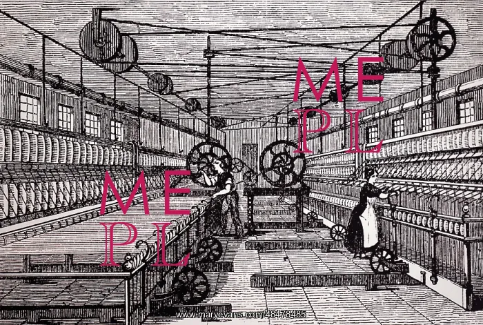 : Illustration showing Spinning cotton by mule : Illustration showing Spinning cotton by mule