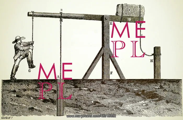 : Illustration showing spring pole method of sinking : Illustration showing spring pole method of sinking
