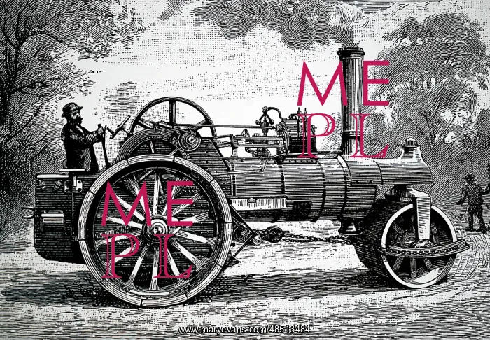 : Illustration showing Steam road roller and traction engine : Illustration showing Steam road roller and traction engine
