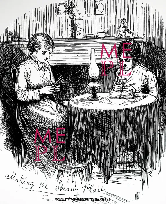: Illustration showing Women outworkers plaiting : Illustration showing Women outworkers plaiting