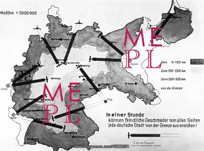 : Illustration of the threat of air strikes on Germany : Illustration of the threat of air strikes on Germany