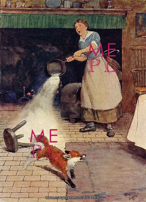 : Illustration, White-Ear runs out of the kitchen : Illustration, White-Ear runs out of the kitchen