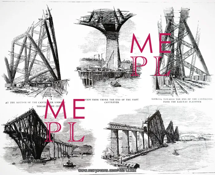  : Illustrations showing the construction of the Forth bridge