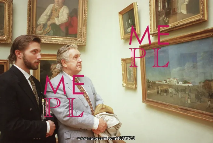 : Ilya Glazunov and his son Ivan visiting exhibition, 1994 : Ilya Glazunov and his son Ivan visiting exhibition, 1994