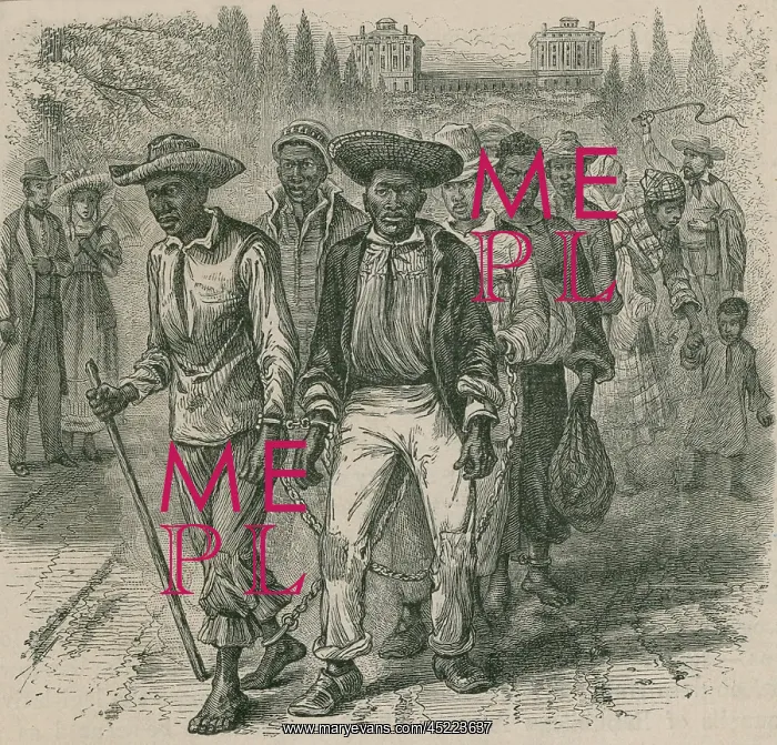 : Image depicts an 1815 slave-coffle wearing ? : Image depicts an 1815 slave-coffle wearing ?