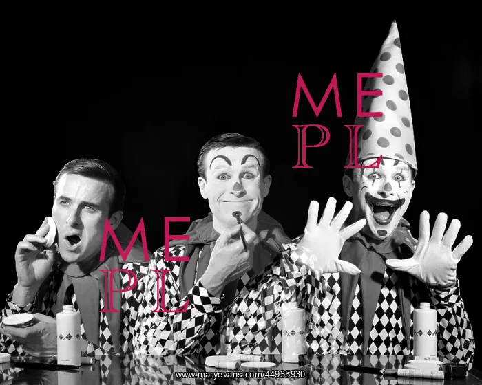: Three Images of Man Clown Applying Make-Up : Three Images of Man Clown Applying Make-Up