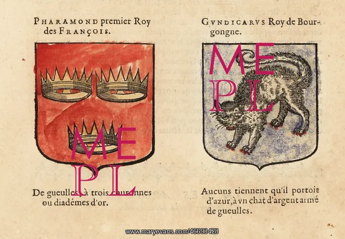 : Imaginary coats of arms of Pharamond and Gundicarus : Imaginary coats of arms of Pharamond and Gundicarus