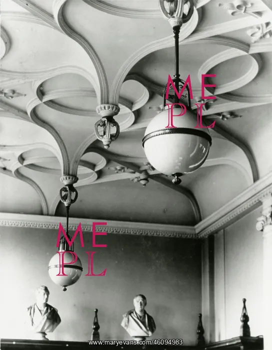 : IMechE: view of lighting units in main room of library : IMechE: view of lighting units in main room of library