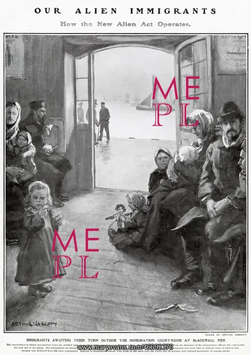 : Immigrants Awaiting Outside Court-Room, Blackwall Pier 1906 : Immigrants Awaiting Outside Court-Room, Blackwall Pier 1906