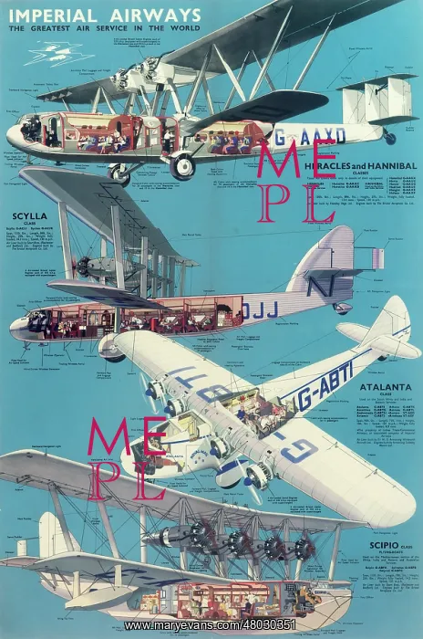 : Imperial Airways Poster, four types of plane : Imperial Airways Poster, four types of plane