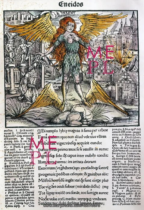 : Impersonation of the rumor, as feathered monster with severa : Impersonation of the rumor, as feathered monster with severa