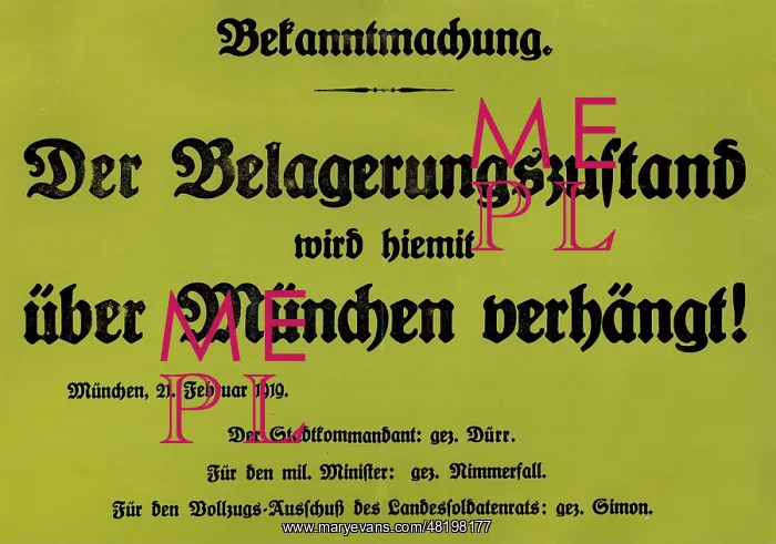 : Implementation of the state of siege in Munich, 1919 : Implementation of the state of siege in Munich, 1919