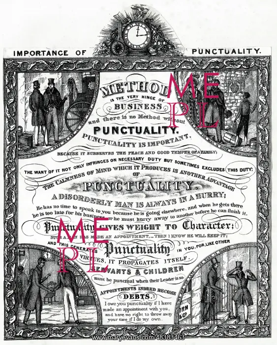 : Importance of Punctuality, Victorian morality print : Importance of Punctuality, Victorian morality print