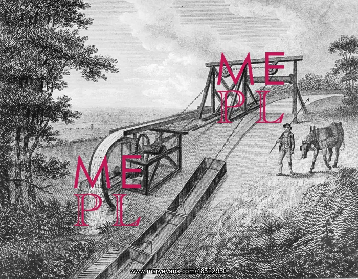 : Inclined plane powered by water wheel in use on : Inclined plane powered by water wheel in use on
