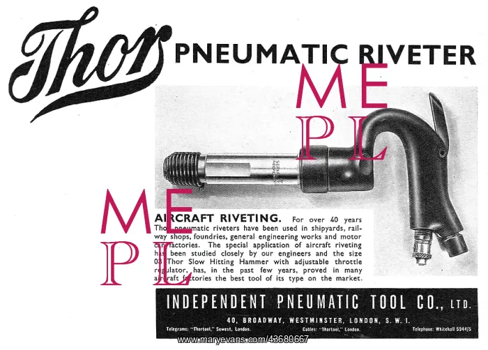 : Independent Pneumatic Tool Co: Thor Pneumatic Riveter 1939 : Independent Pneumatic Tool Co: Thor Pneumatic Riveter 1939