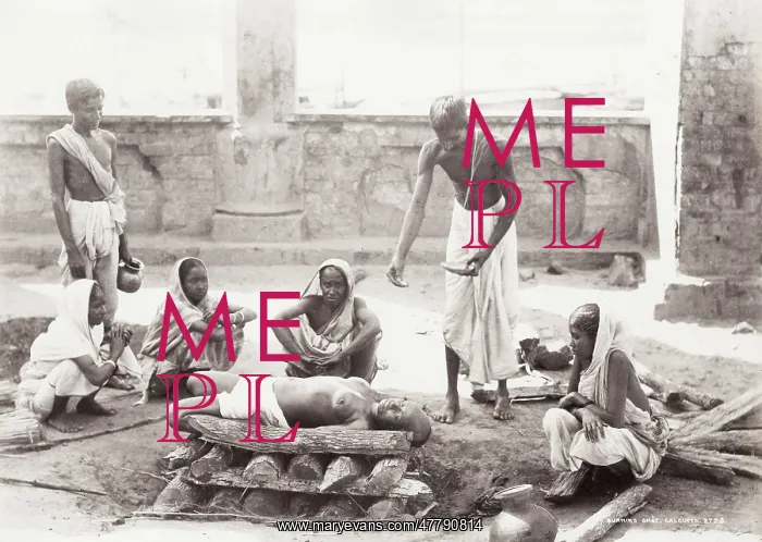 : India - women preparing a corpse for cremation, Calcutta : India - women preparing a corpse for cremation, Calcutta