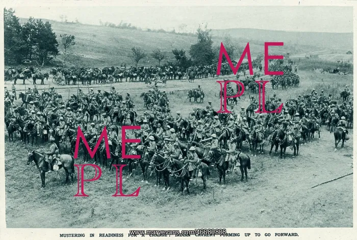 : Indian cavalry preparing for an offensive during World War I : Indian cavalry preparing for an offensive during World War I