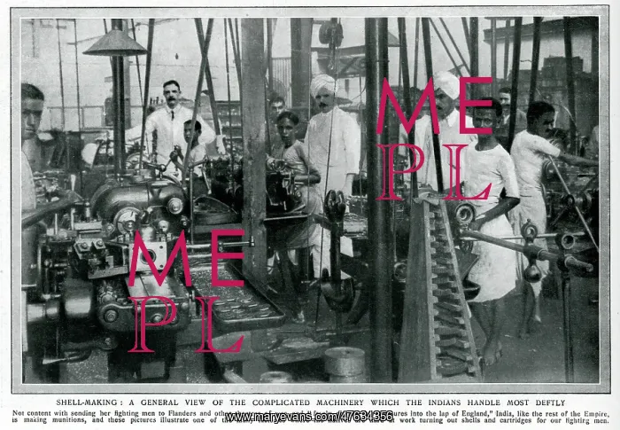 : Indian factory workers making munitions, WW1: shell making : Indian factory workers making munitions, WW1: shell making