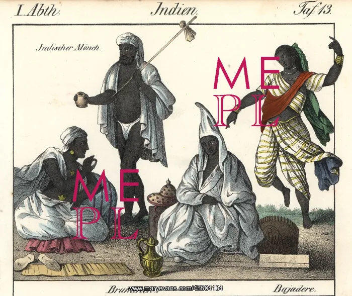 : Indian monk, two Brahmin and temple dancer : Indian monk, two Brahmin and temple dancer