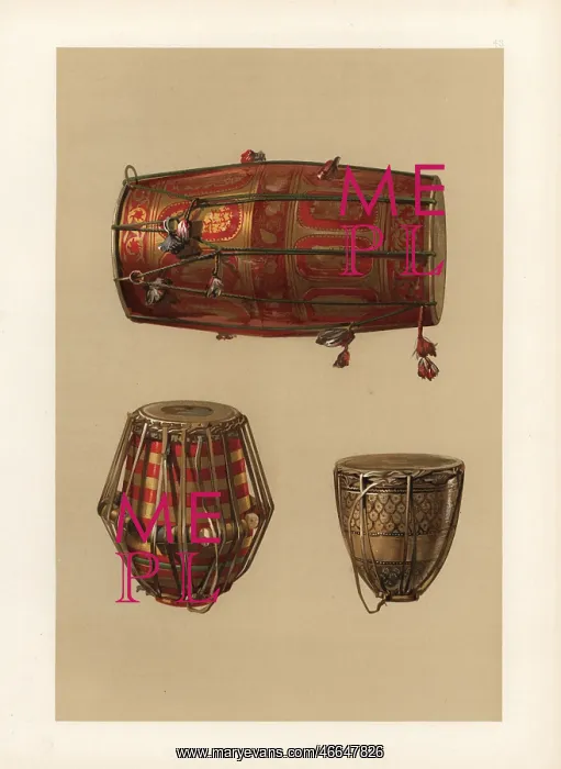 : Indian percussion instruments: tabla, m'ridang and nahabat : Indian percussion instruments: tabla, m'ridang and nahabat