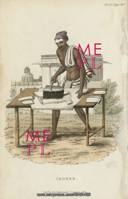 : Indian using iron filled with hot charcoal to : Indian using iron filled with hot charcoal to