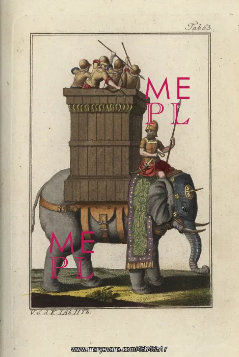 : Indian war elephant with soldiers and archers : Indian war elephant with soldiers and archers