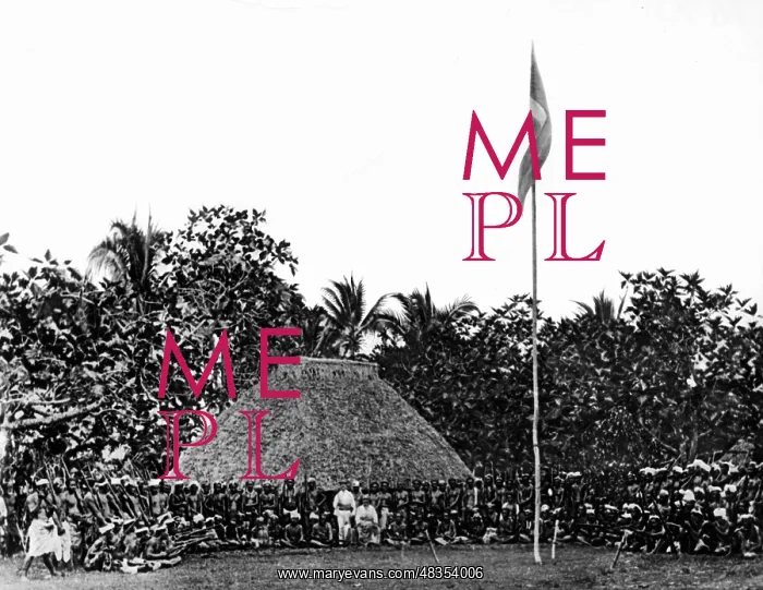 : Indigenous people in front of a hut in Samoa : Indigenous people in front of a hut in Samoa