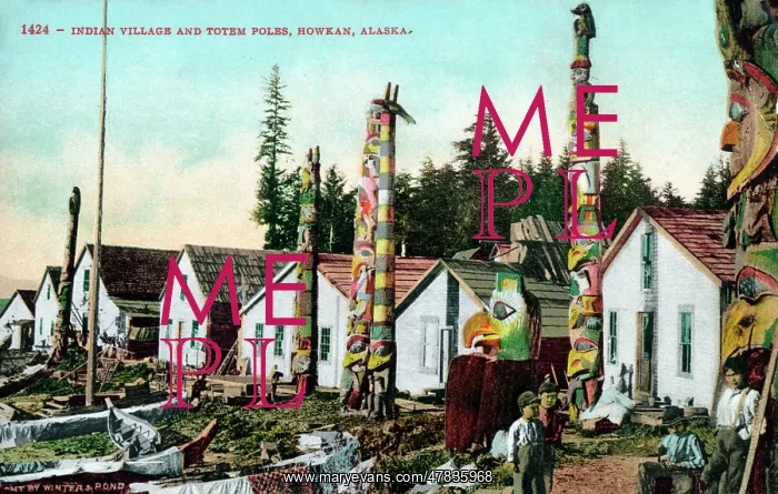 : Indigenous Village with Totem Poles, Howkan, Alaska, USA : Indigenous Village with Totem Poles, Howkan, Alaska, USA