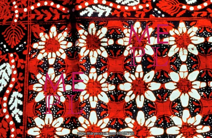 : Indonesia batik textile with flower designs, early : Indonesia batik textile with flower designs, early
