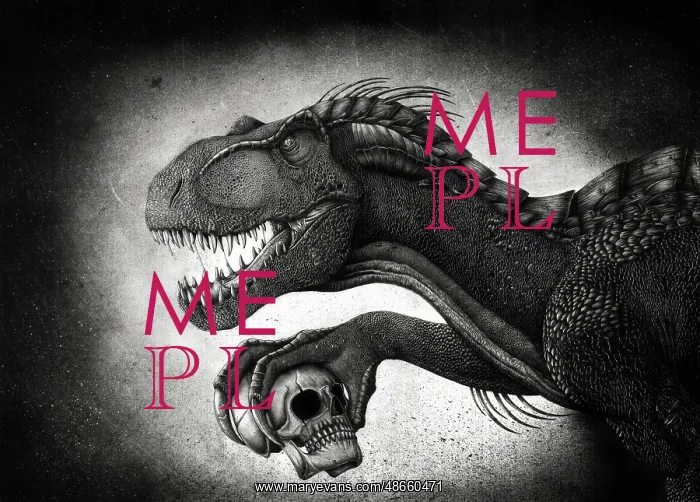 : Indoraptor dinosaur grasping a skull with its talon : Indoraptor dinosaur grasping a skull with its talon