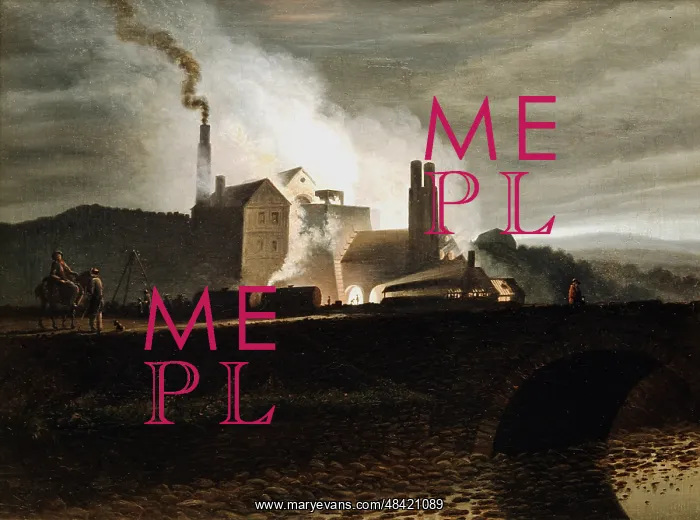 : Industrial landscape. Ironworks at night, blast : Industrial landscape. Ironworks at night, blast