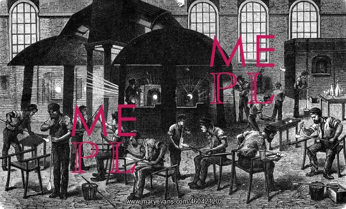 : industry, glass kiln, interior view, wood engraving : industry, glass kiln, interior view, wood engraving