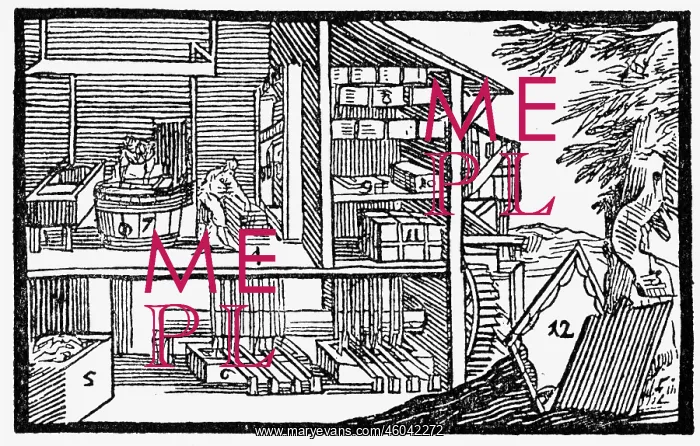 : industry, paper, paper mill, copper engraving : industry, paper, paper mill, copper engraving