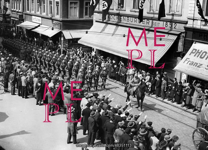 : Infantry troops marching through Heidelberg, 1936 : Infantry troops marching through Heidelberg, 1936