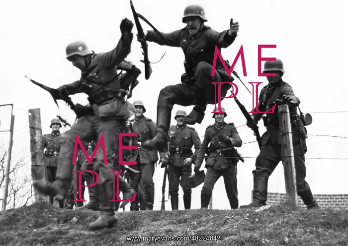 : Infantrymen jump over a fence : Infantrymen jump over a fence
