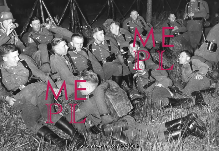 : Infantrymen during a march break, 1937 : Infantrymen during a march break, 1937