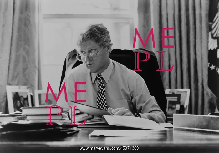 : Informal portrait of President Bill Clinton at his : Informal portrait of President Bill Clinton at his