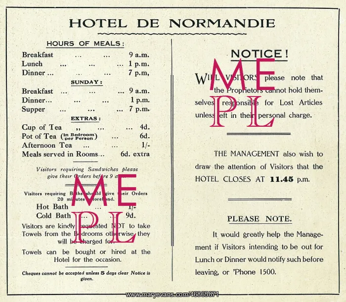 : Information card, Hotel de Normandie : Information card, Hotel de Normandie